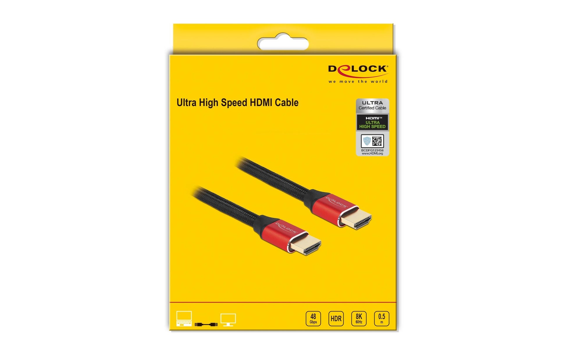 DeLOCK HDMI Kabel HDMI 2.1 8K 60 Hz – 0,5 m – HDR, ARC – Rot