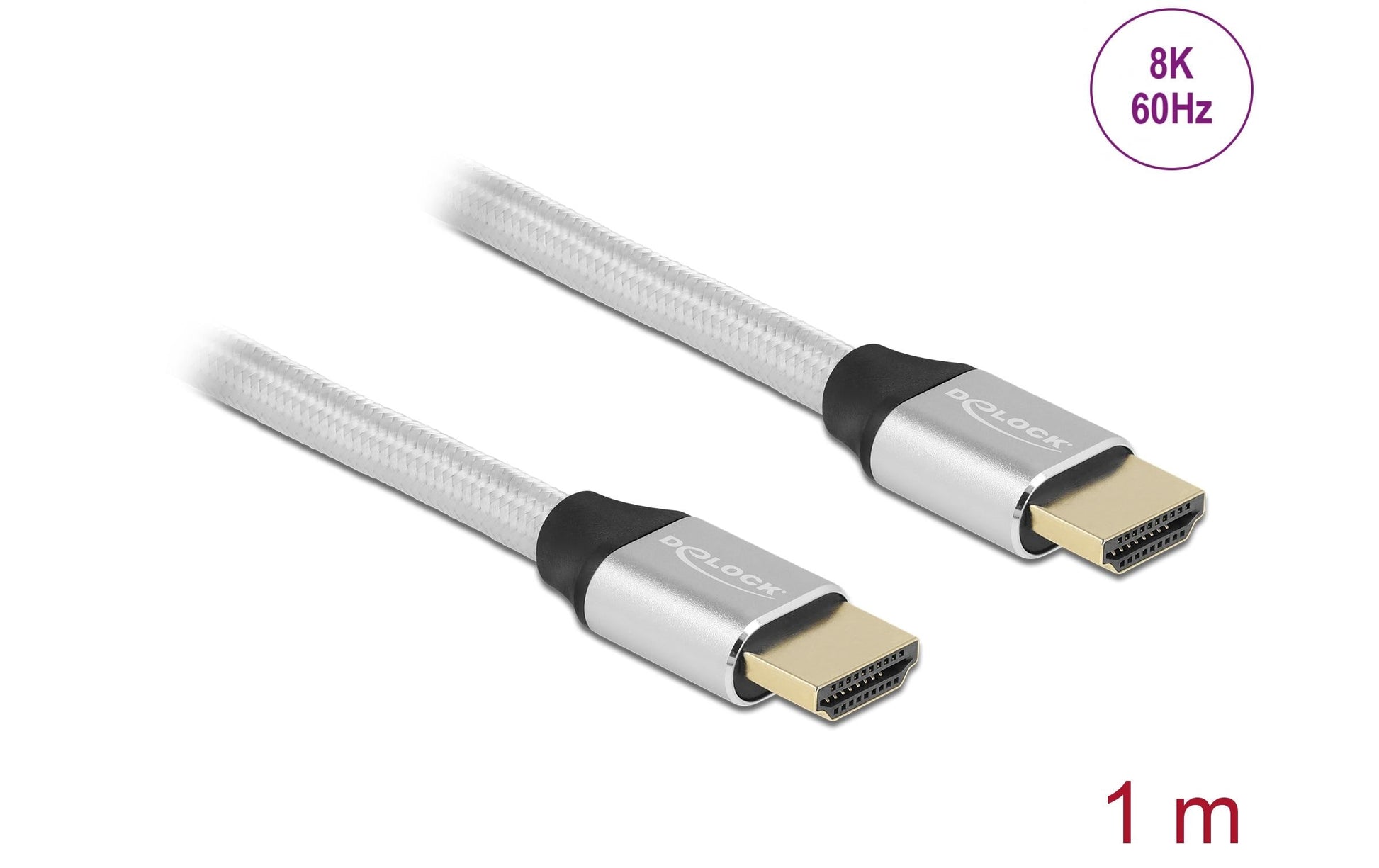 DeLOCK HDMI Kabel HDMI 2.1 8K 60 Hz – 1 m – HDR, ARC – Silber