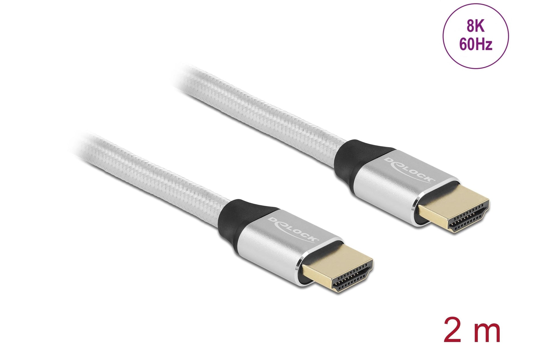 DeLOCK HDMI Kabel HDMI 2.1 8K 60 Hz – 2 m – HDR, ARC – Silber