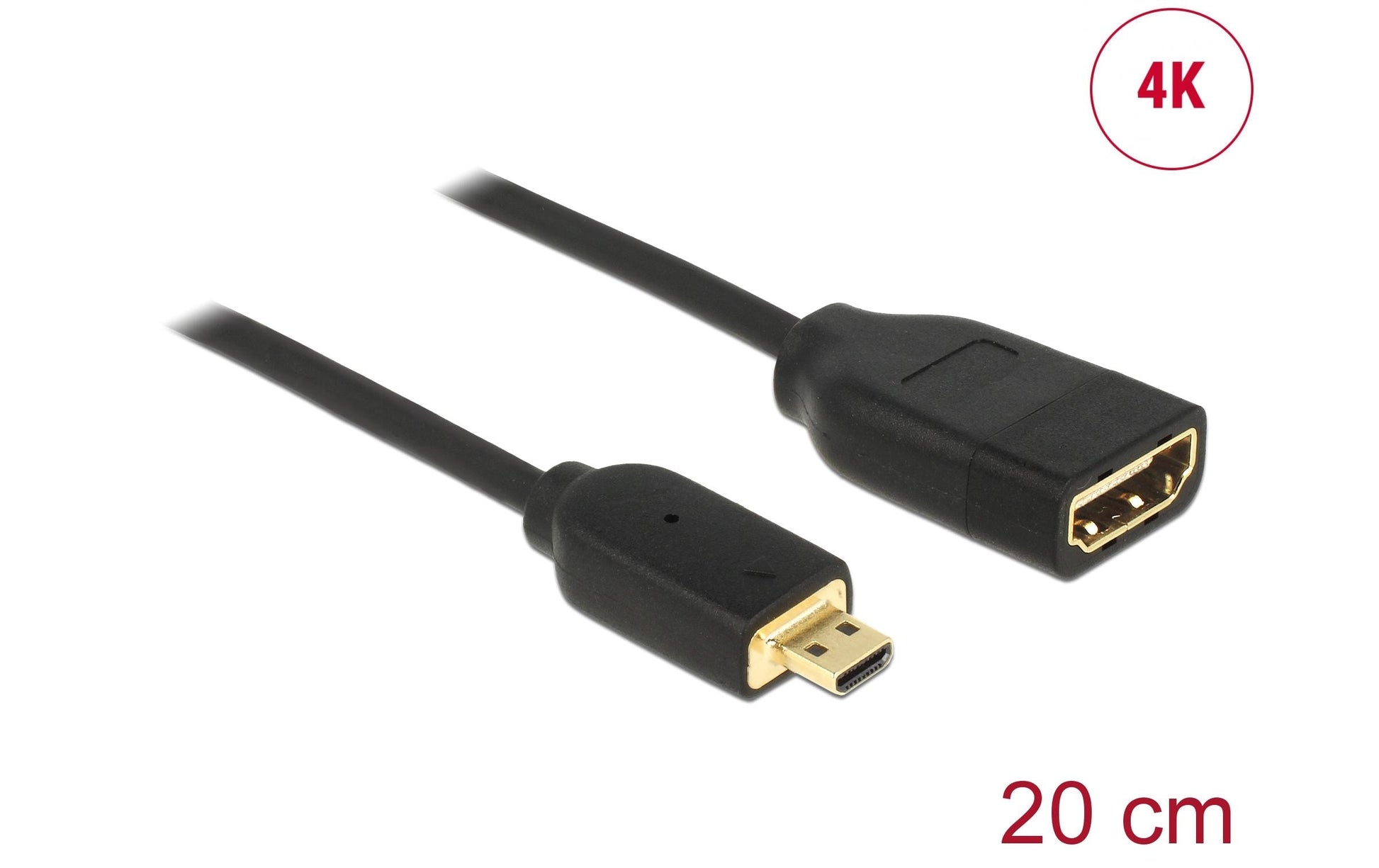 DeLOCK Micro-HDMI auf HDMI Kabel HDMI 2.0 4K 60 Hz – 0,2 m – Ethernet