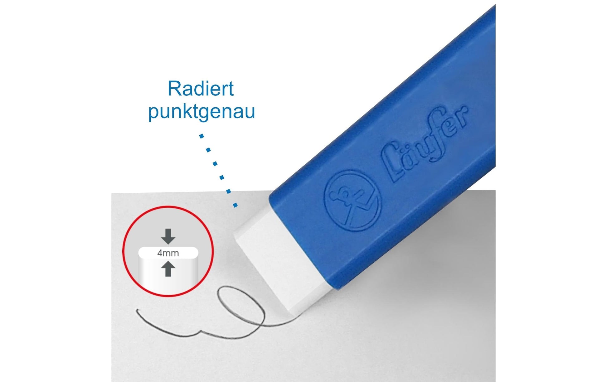 Laufer Radierer – für Bleistifte und Farbstifte – 21 × 71 × 7 mm – blau
