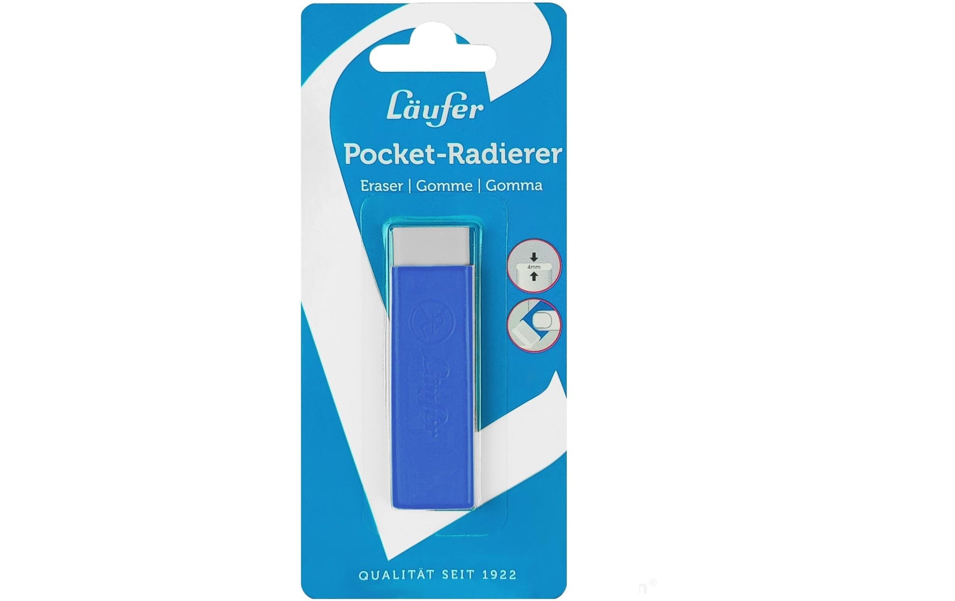 Laufer Radierer – für Bleistifte und Farbstifte – 21 × 71 × 7 mm – blau