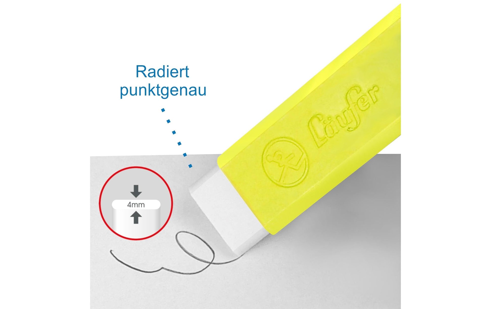 Laufer Radierer – für Bleistift und Farbstifte – 21 × 7 × 21 mm – Kunststoff – gelb