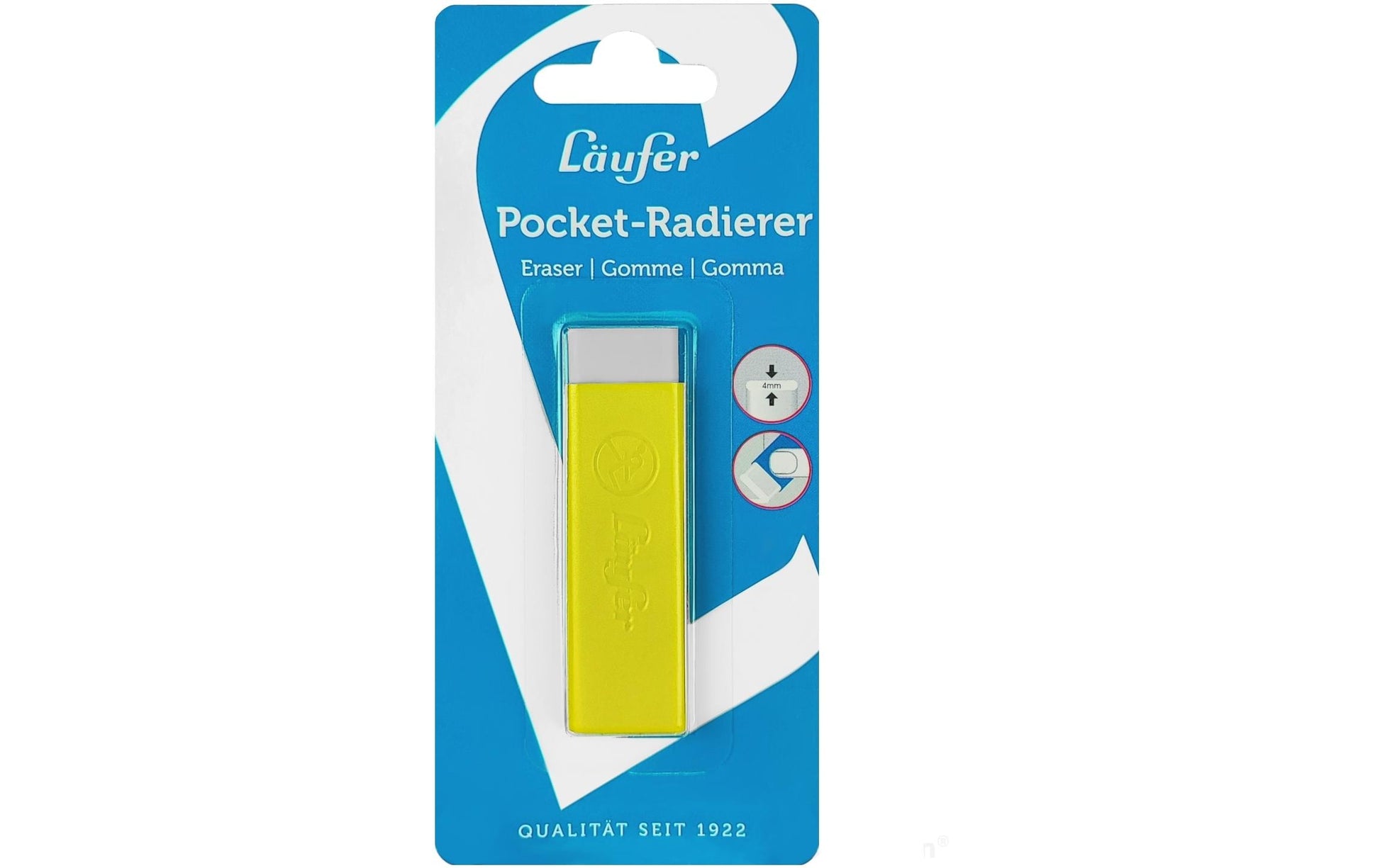 Laufer Radierer – für Bleistift und Farbstifte – 21 × 7 × 21 mm – Kunststoff – gelb