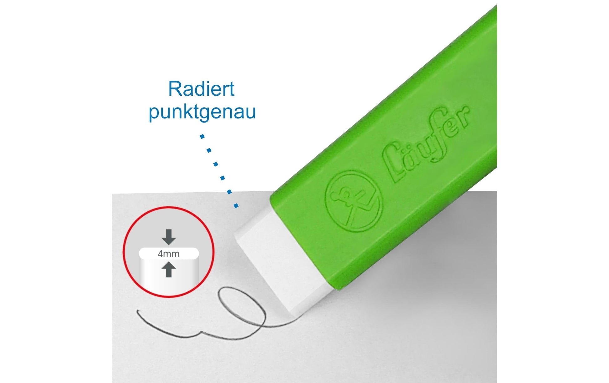 Laufer Radierer – für Bleistifte, Farbstifte – 21 × 7 × 21 mm – Kunststoff – grün