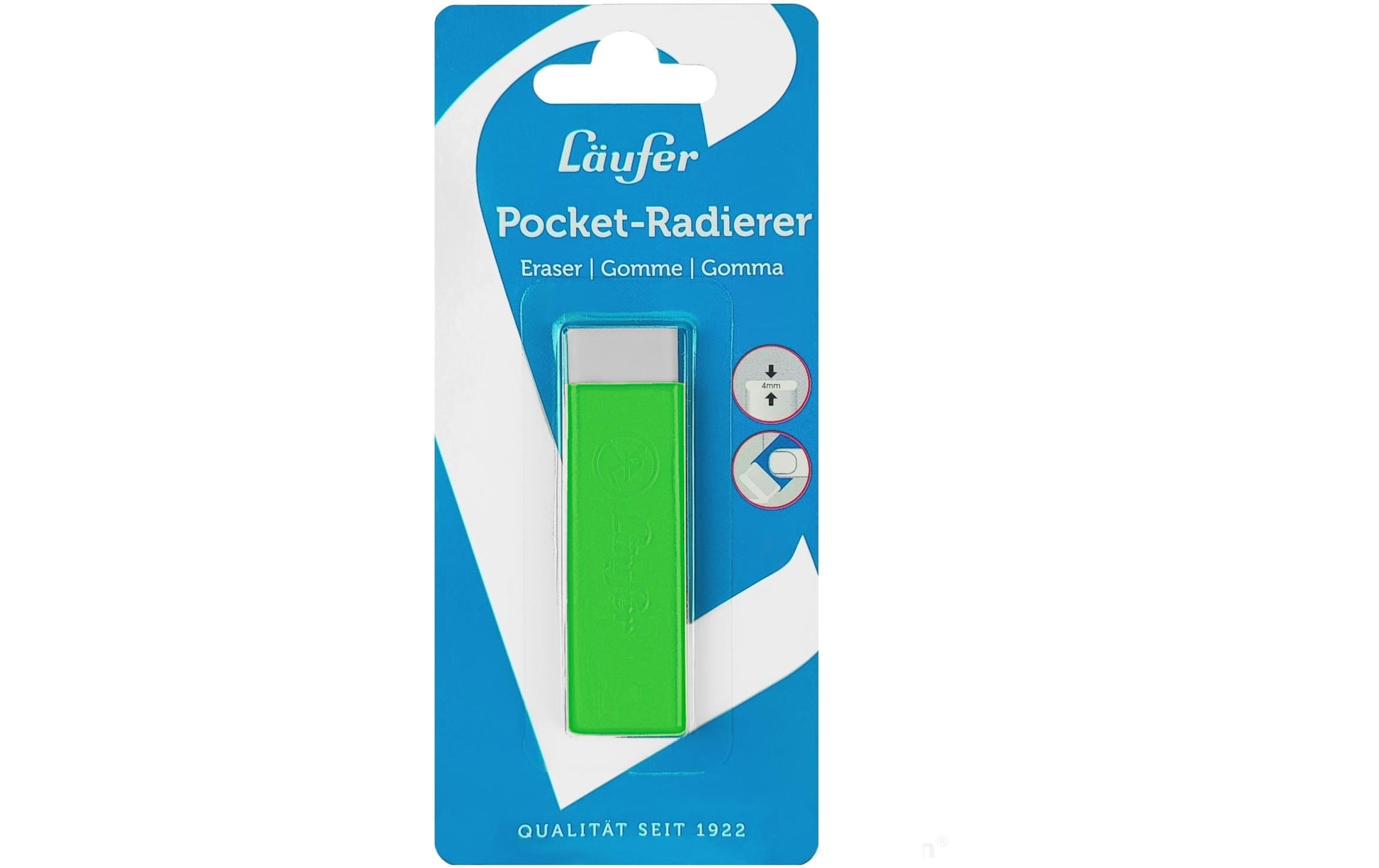 Laufer Radierer – für Bleistifte, Farbstifte – 21 × 7 × 21 mm – Kunststoff – grün