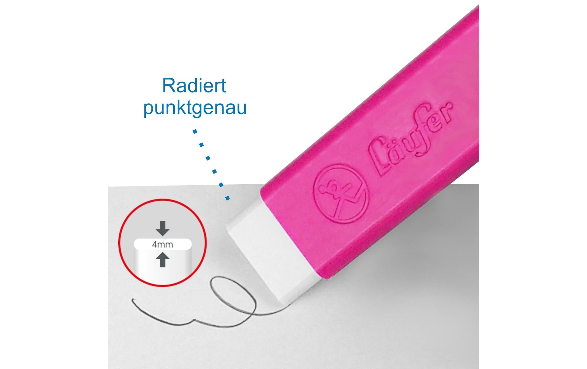 Laufer Radierer – für Bleistifte und Farbstifte – 21 × 7 × 21 mm – pink