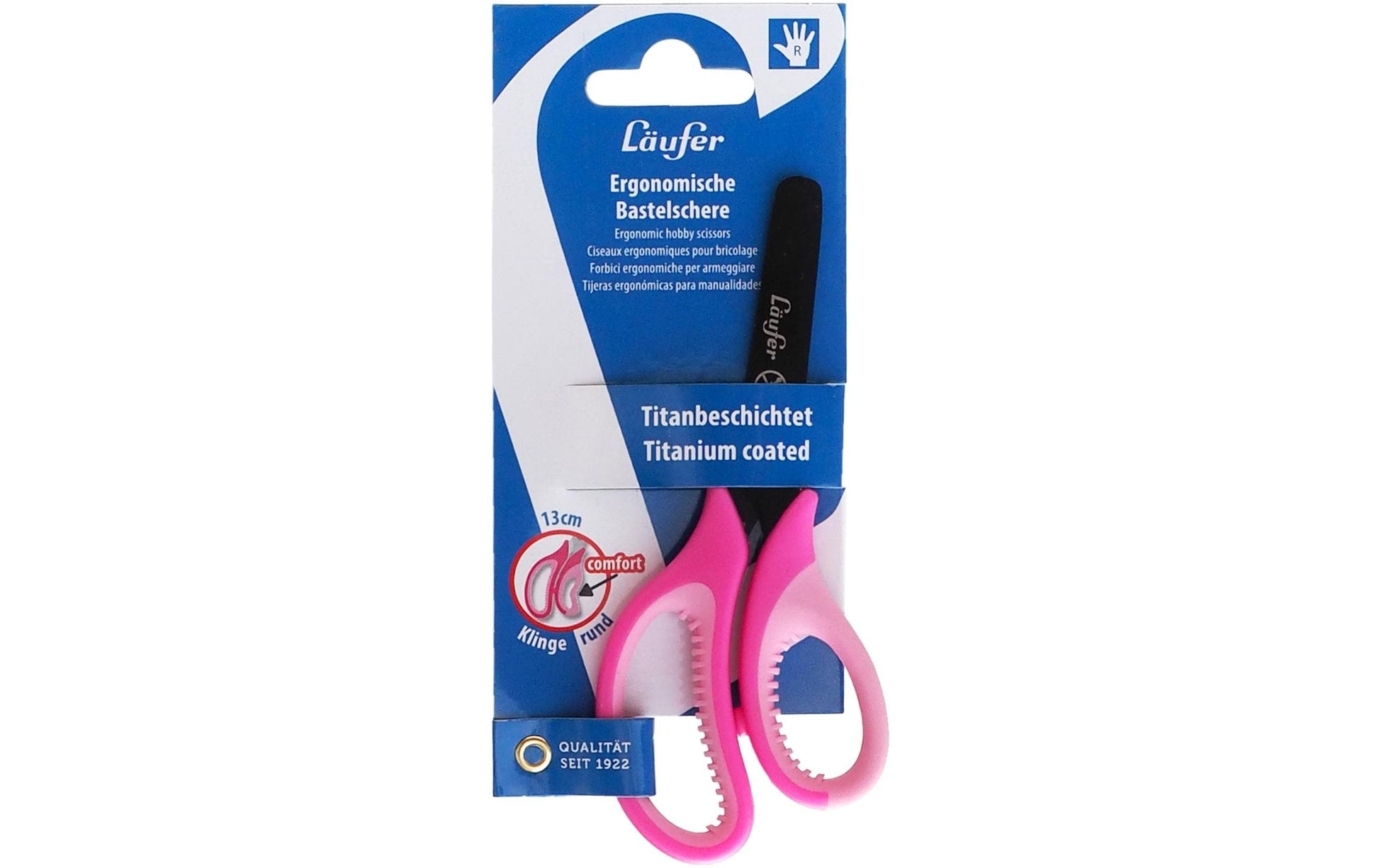 Laufer Kinderschere – titanbeschichtet, für Rechtshänder, abgerundete Spitzen, Kunststoffgriffe, Pink