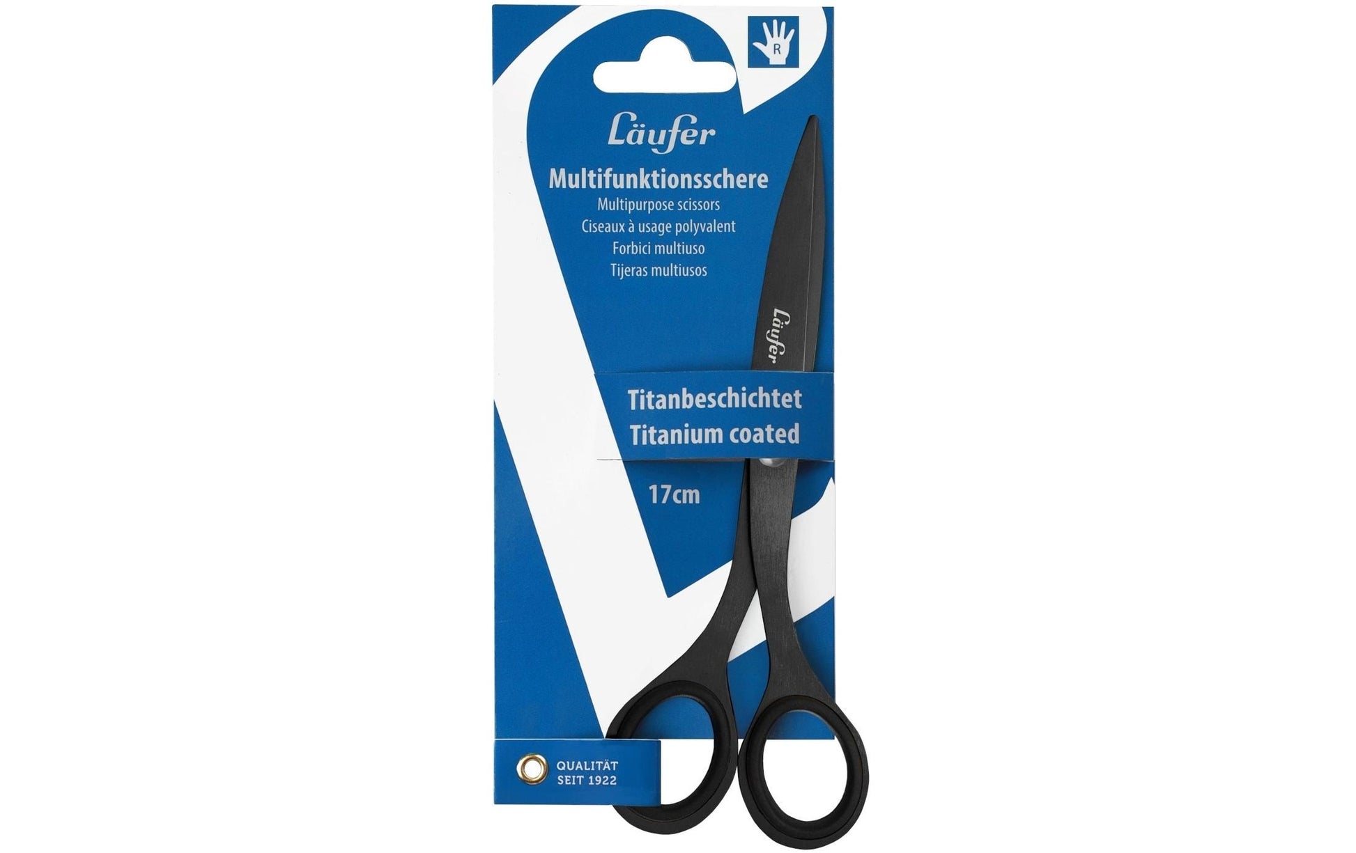 Laufer Universalschere – 17,0 cm, titanbeschichtet, spitz, Gummi, schwarz