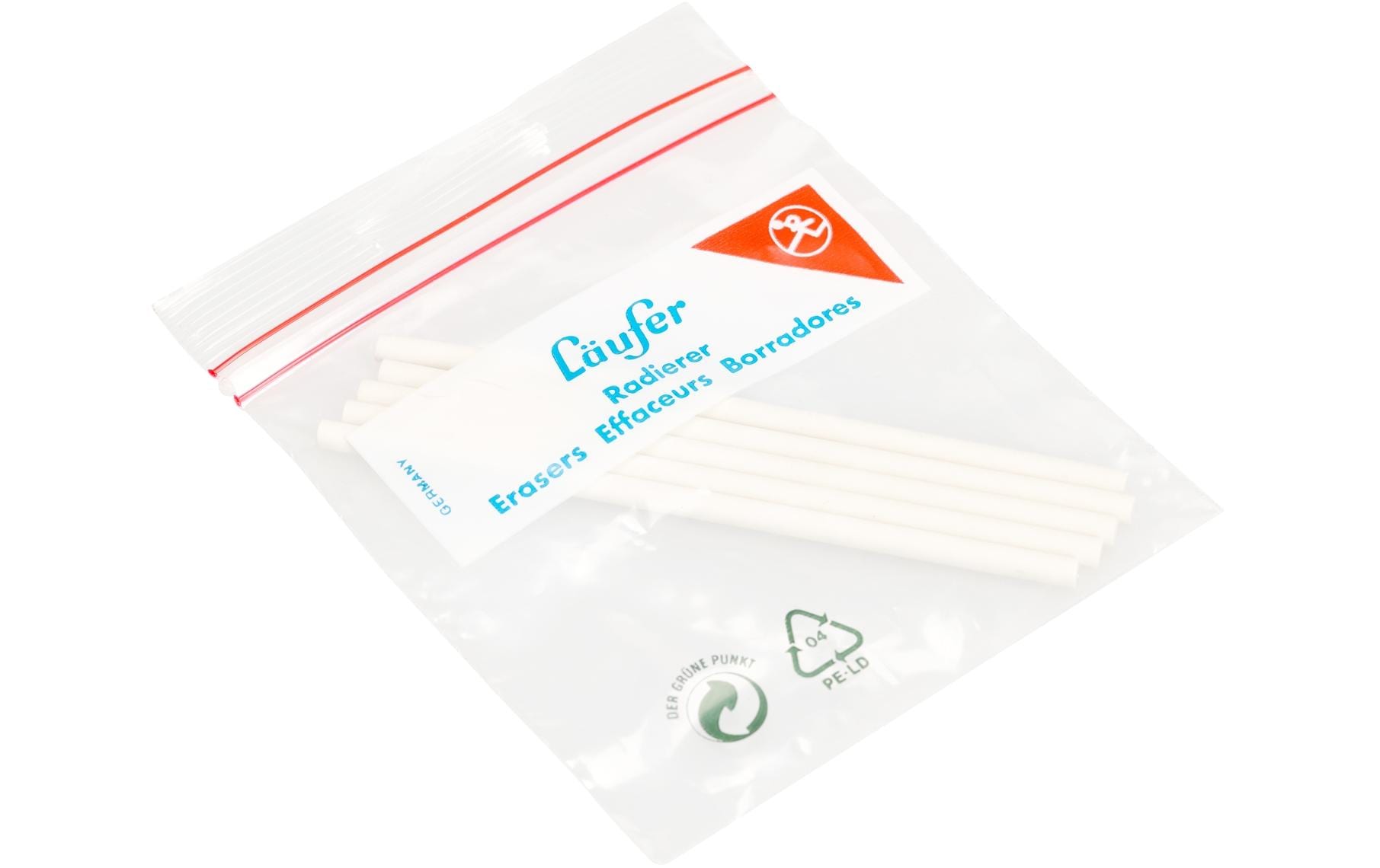 Laufer Läufer Ersatzradierer – für Bleistifte – 5er-Pack – Kunststoff – weiss – 4 × 100 × 4 mm