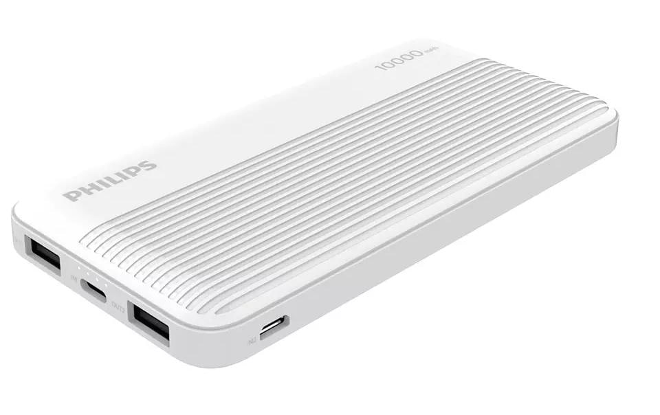 Philips Powerbank 10'000 mAh – 1× USB-C, 2× USB-A, weiss