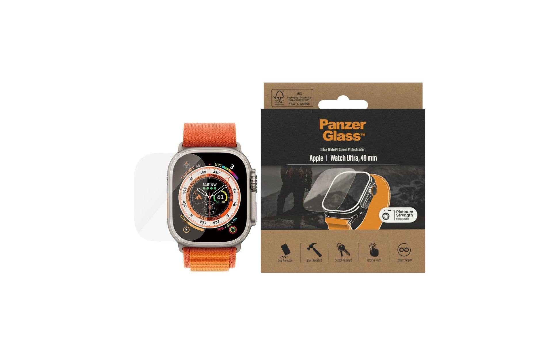 PanzerGlass Displayschutz (Panzerglas), fettabweisend – für Apple Watch Ultra 49 mm