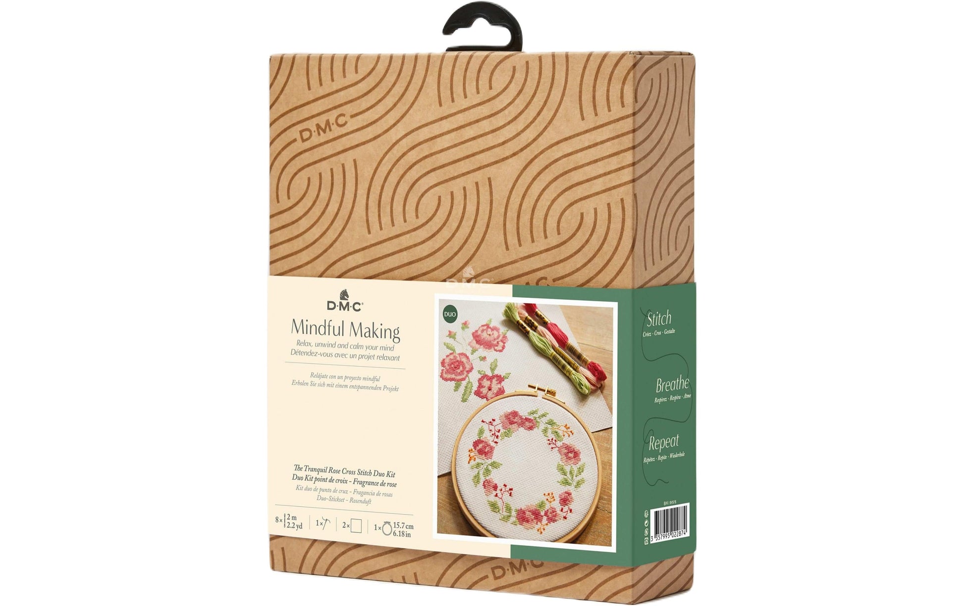 DMC Mindful Making – Bastelset – Kreuzstich Rosen – 8 Fäden – Bambusrahmen, inkl. Nadel