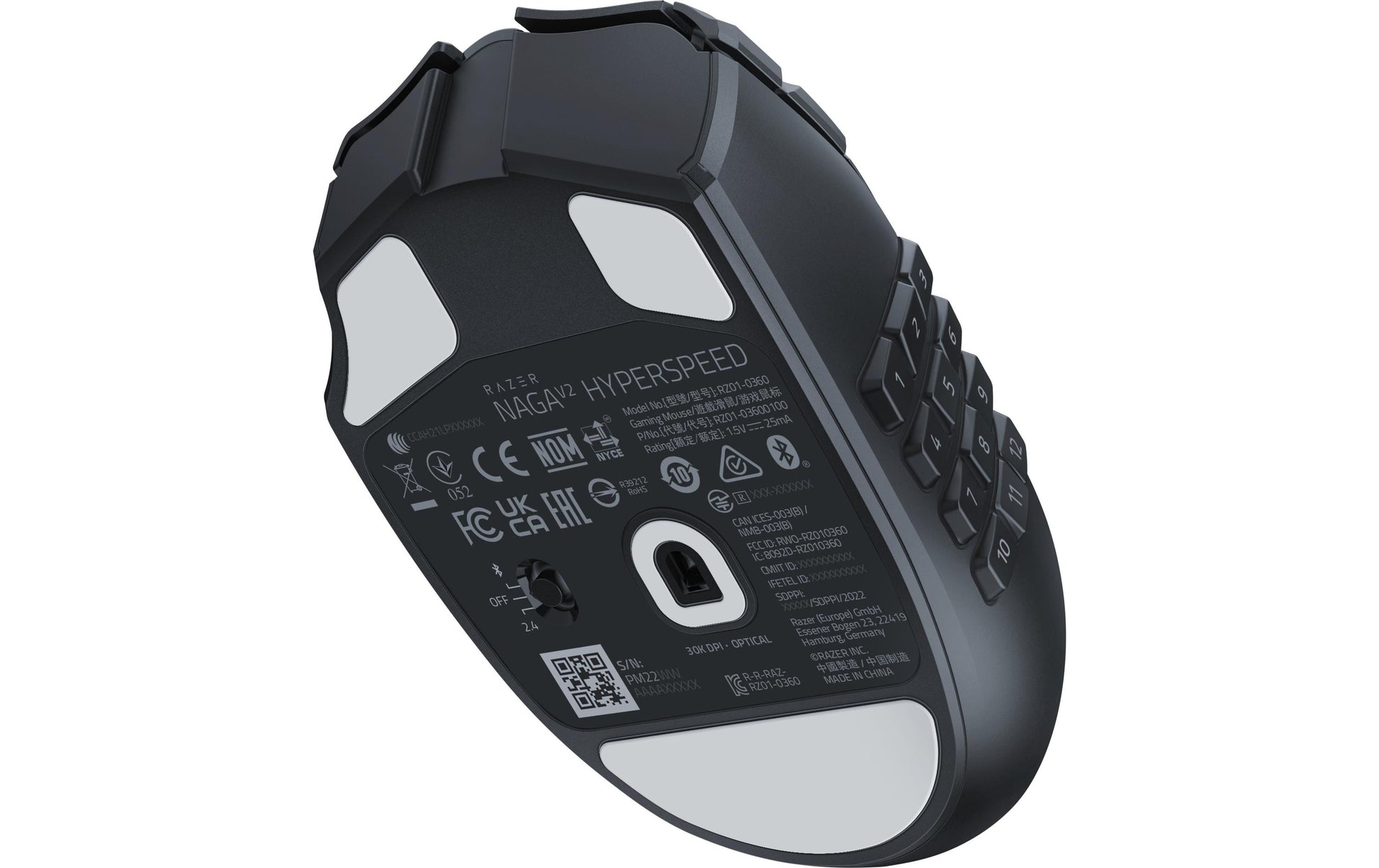 Razer Naga V2 HyperSpeed Gaming-Maus – kabellos, 21 Tasten, für Rechtshänder, integrierter Speicher, schwarz