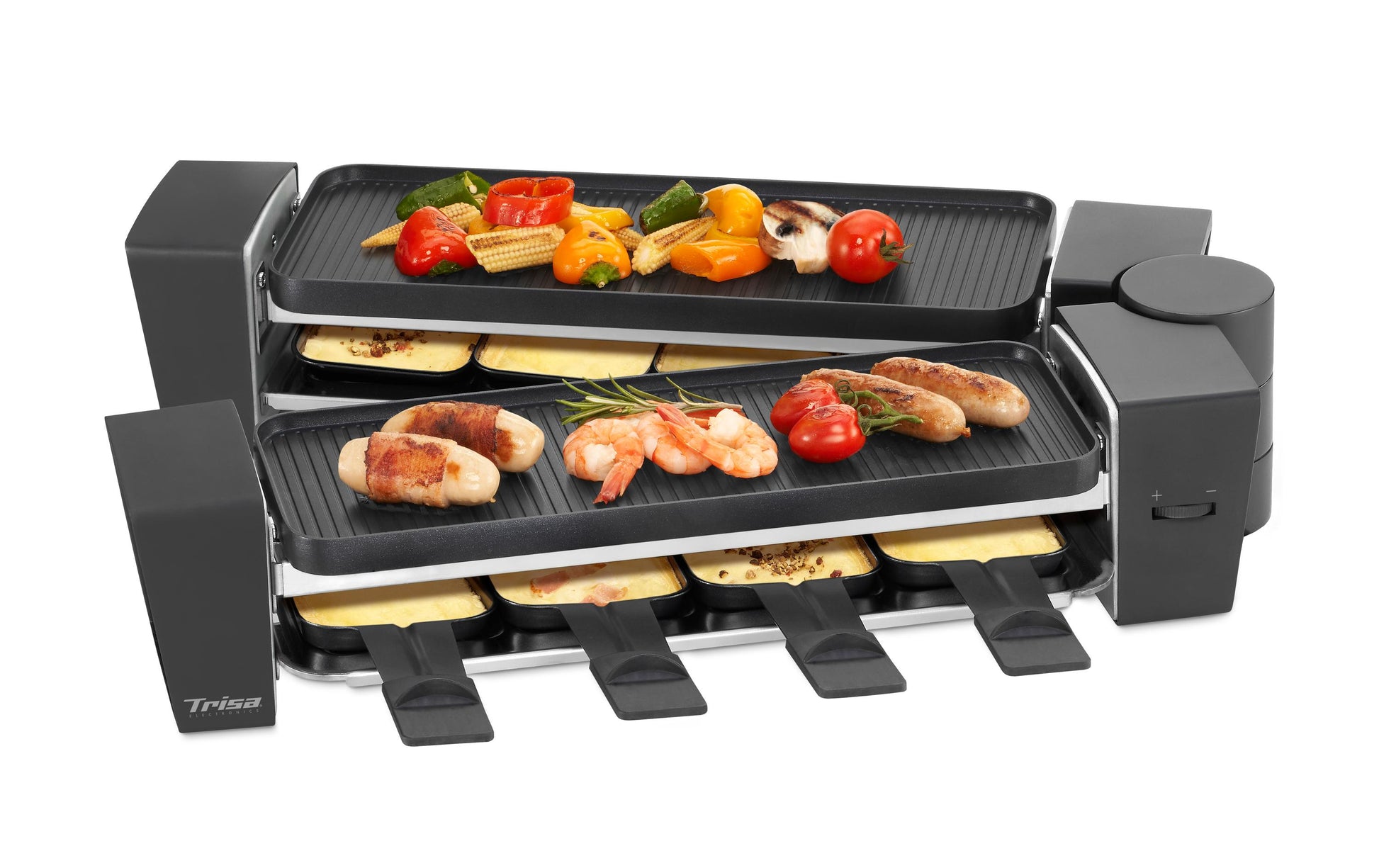 Trisa Raclette & Brunch – 8 Personen, 1200 W, Teflonbeschichtet, 8 Pfännchen – schwarz