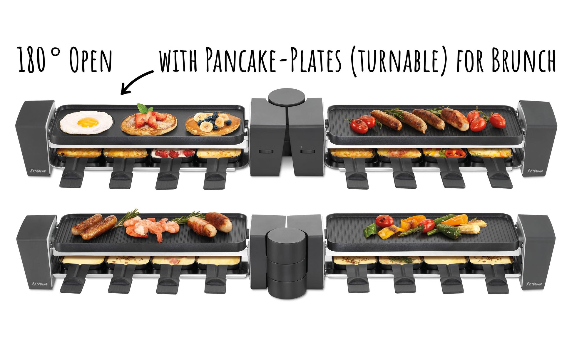 Trisa Raclette & Brunch – 8 Personen, 1200 W, Teflonbeschichtet, 8 Pfännchen – schwarz