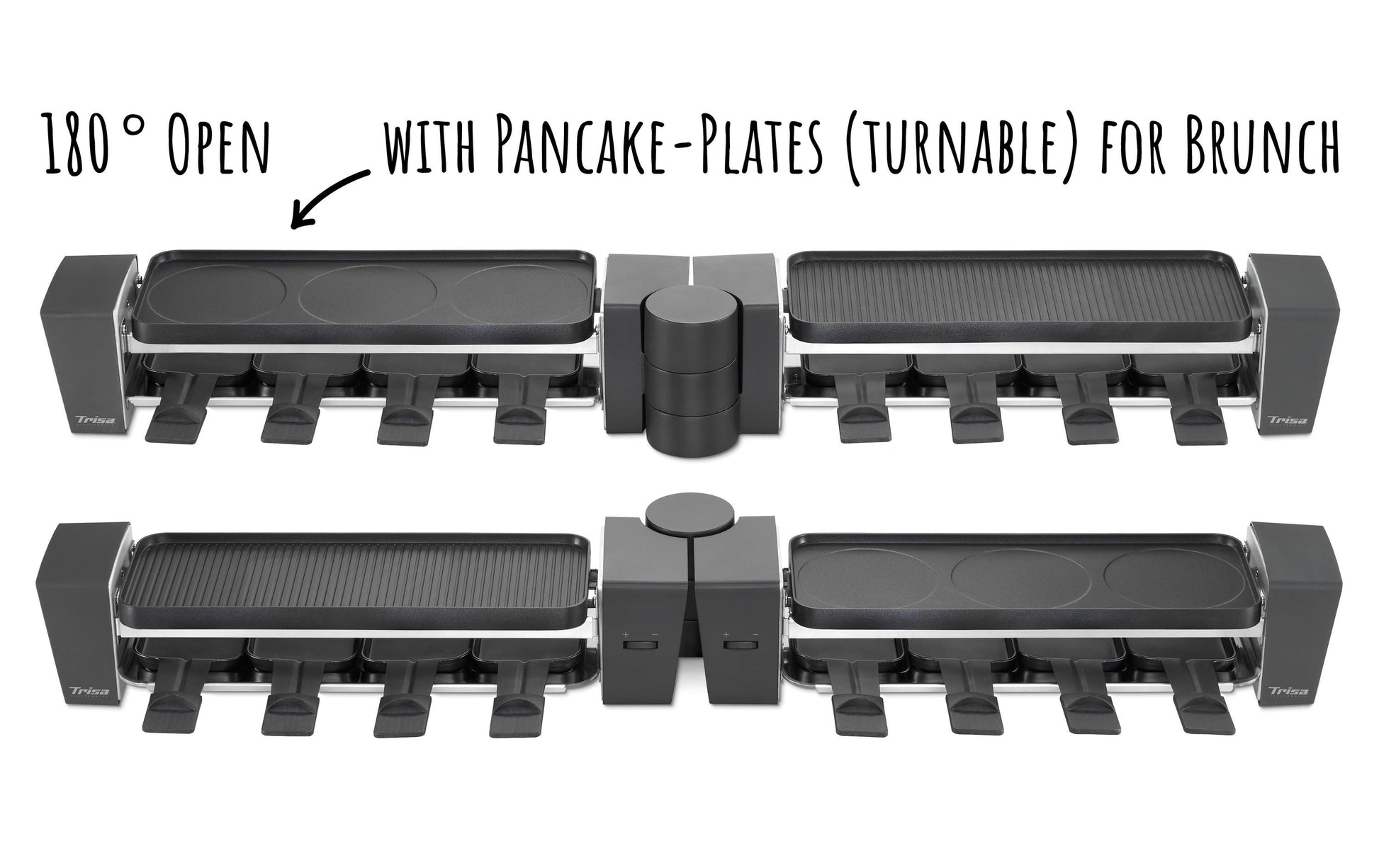 Trisa Raclette & Brunch – 8 Personen, 1200 W, Teflonbeschichtet, 8 Pfännchen – schwarz