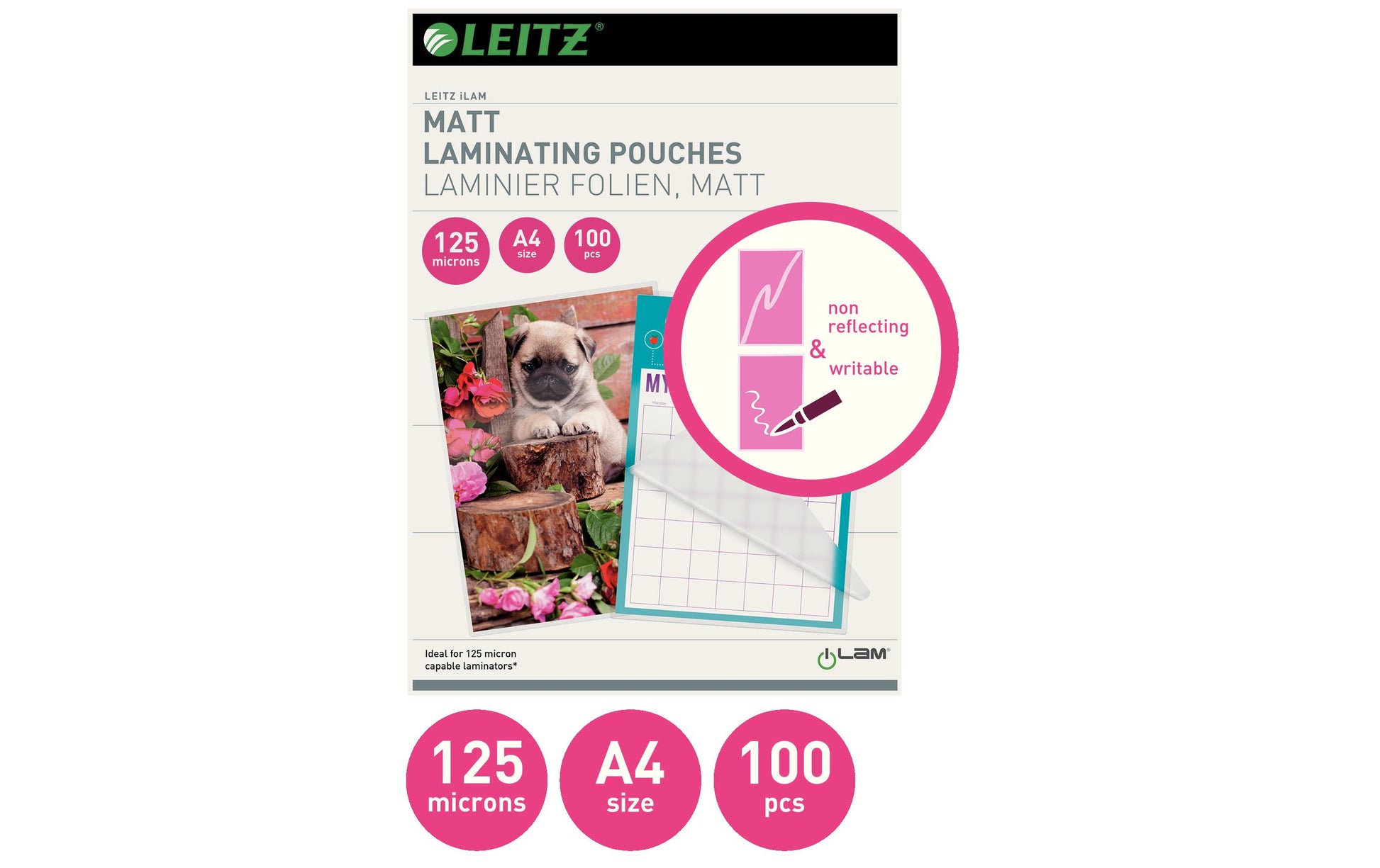 Leitz Laminierfolien A4 – 125 µm, matt, 100 Stück