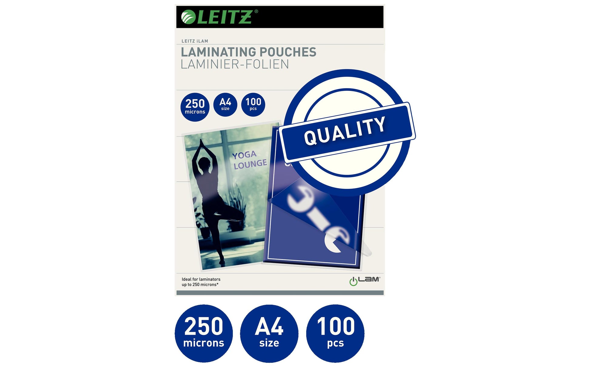 Leitz iLAM Laminierfolien A4, glänzend – 250 µm, 216 × 303 mm, 100 Stk.