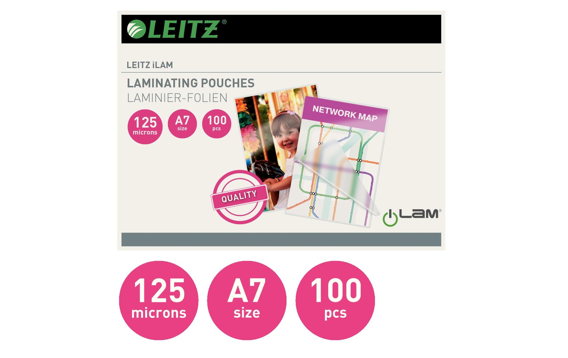 Leitz Laminierfolien A7 – 125 µm, glänzend, 100 Stück