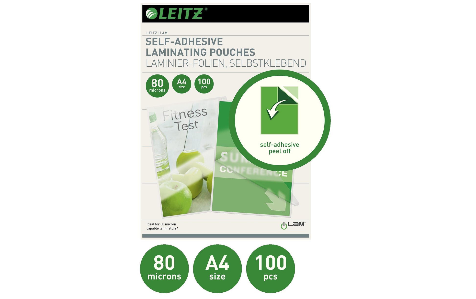 Leitz 33872 Laminierfolien A4 – 80 µm, Transparent, 100 Stück