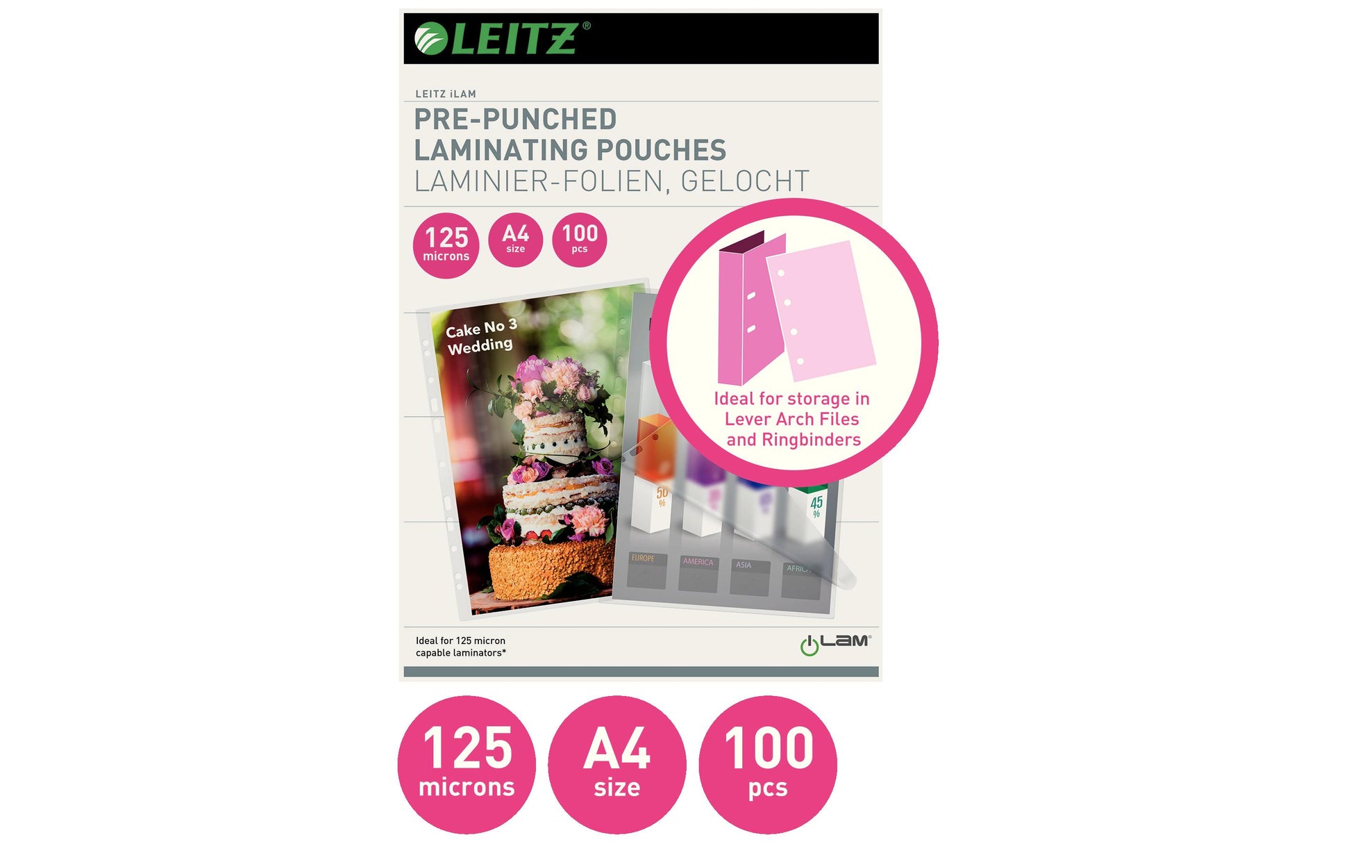 Leitz Laminierfolien A4, glänzend – 125 µm, 216 × 303 mm, 100 Stk.