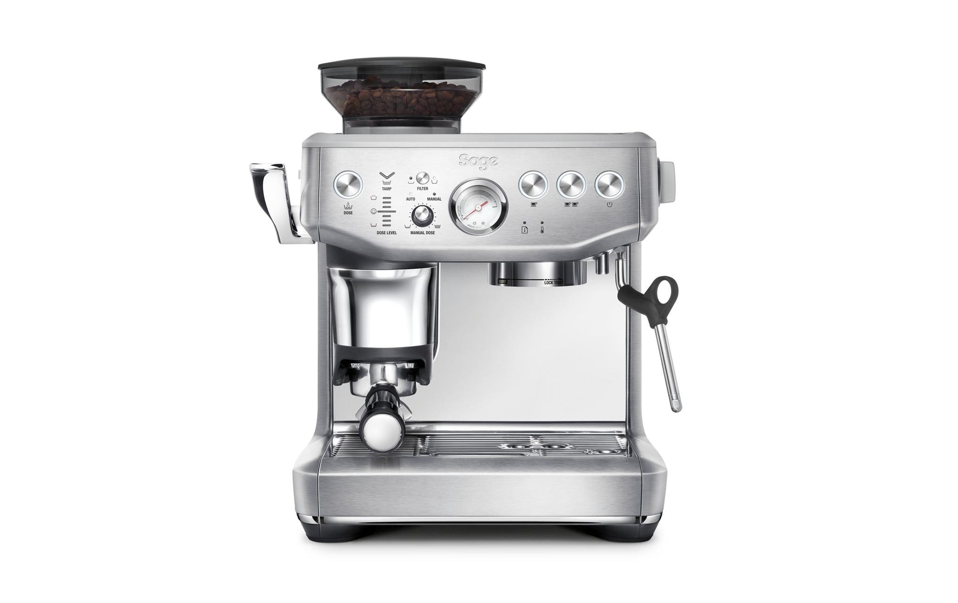 Sage Software Sage Barista Impress Espressomaschine (Siebträger) – 9 bar, 2 l, Milchschaumdüse, Edelstahl