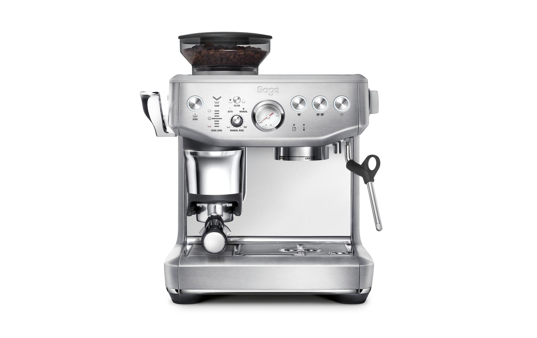 Sage Software Sage Barista Impress Espressomaschine (Siebträger) – 9 bar, 2 l, Milchschaumdüse, Edelstahl