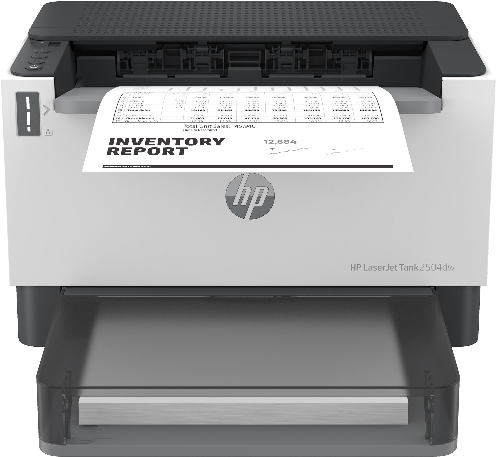 HP LaserJet Tank 2504Dw – A4, S/W, Duplex, 22 S./Min., 600 × 600 dpi, WLAN/LAN/USB, Papier: 250 Blatt