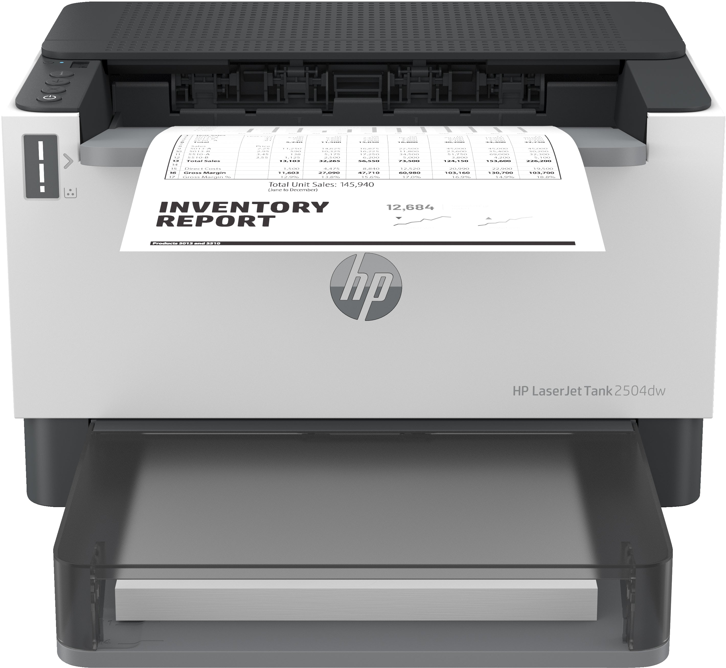 HP LaserJet Tank 2504Dw – A4, S/W, Duplex, 22 S./Min., 600 × 600 dpi, WLAN/LAN/USB, Papier: 250 Blatt