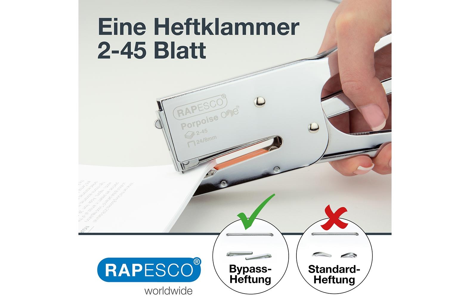 Rapesco Porpoise ONE Heftzange – 45 Blatt, für 24/8, chrom
