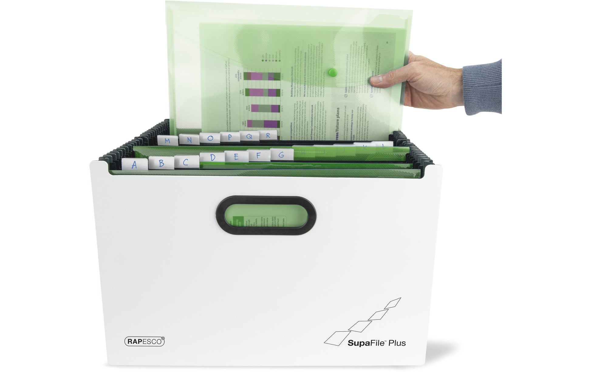 Rapesco Fächermappe SupaFile Plus A4+ – 26 Fächer, Polypropylen (PP), Mehrfarbig, Tragegriff