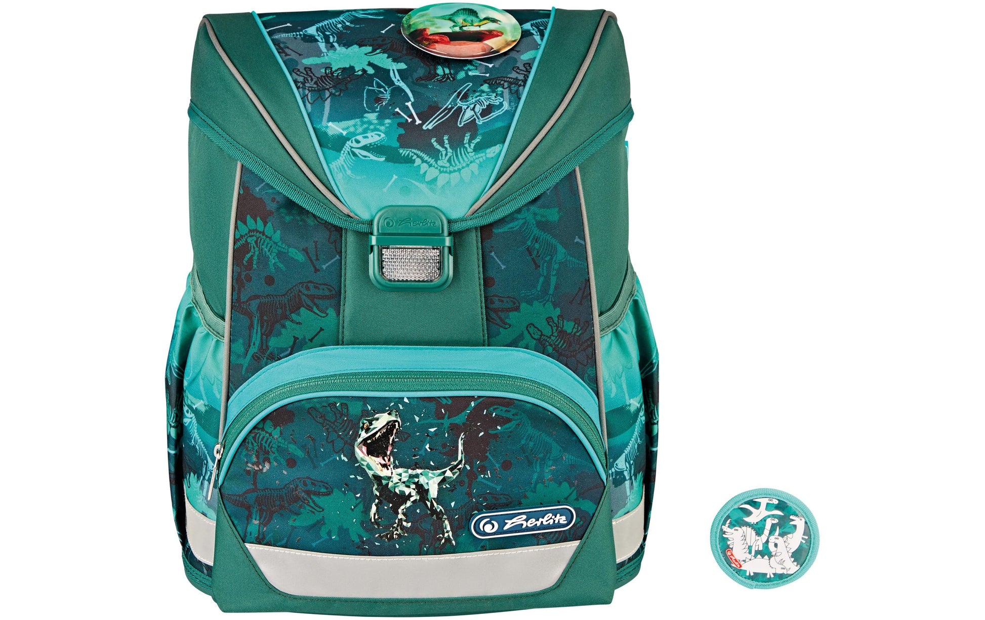 Herlitz UltraLight Plus – Schulrucksack-Set 4-teilig, Green Rex, 15 l, 28×36×21 cm