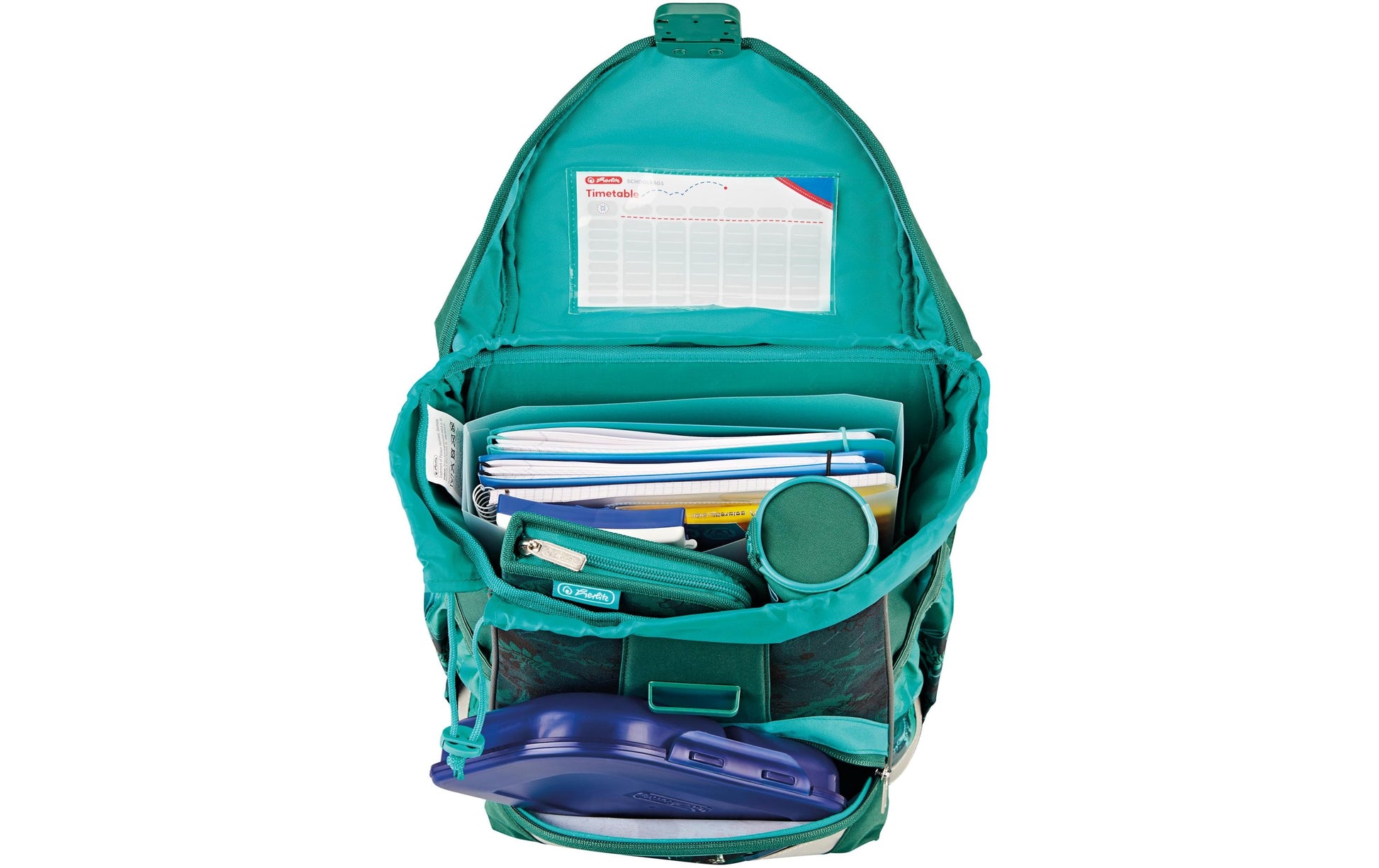 Herlitz UltraLight Plus – Schulrucksack-Set 4-teilig, Green Rex, 15 l, 28×36×21 cm