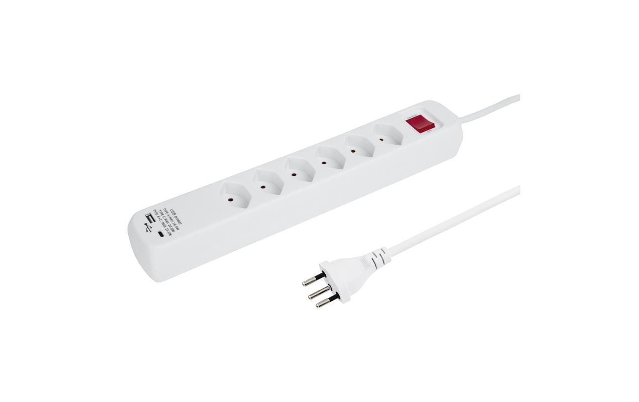 Steffen Steckdosenleiste Power Easy – 1,50 m, Kunststoff, Weiss, 6 Steckdosen T13, mit USB