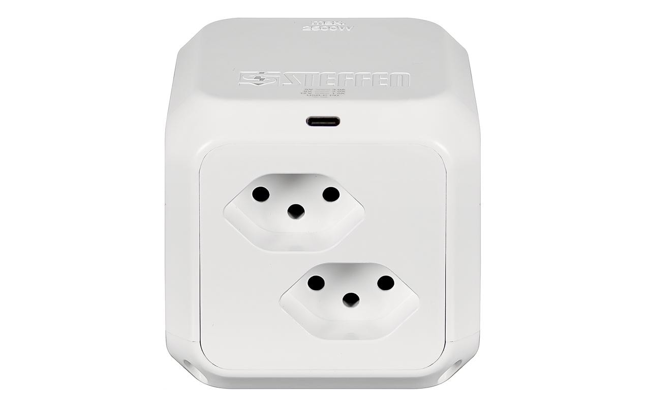 Steffen Steckdosenleiste Cube – 1,50 m, Kunststoff, Weiss, 8× T13, 1× USB-C PD 18 W, Überspannungsschutz