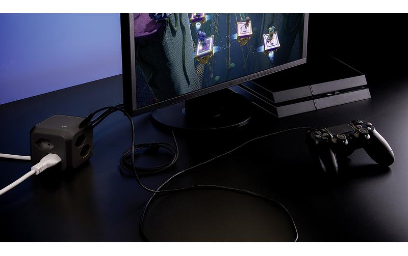 Steffen Steckdosenleiste Cube – 1,50 m, Kunststoff, Anthrazit, 8× T13, 1× USB-C PD 18 W