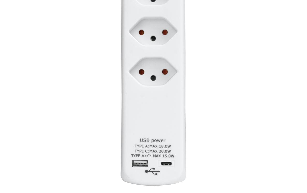 Steffen Steckdosenleiste Power Easy – 1,50 m, Kunststoff, Weiss, 6 Steckdosen T13, mit USB