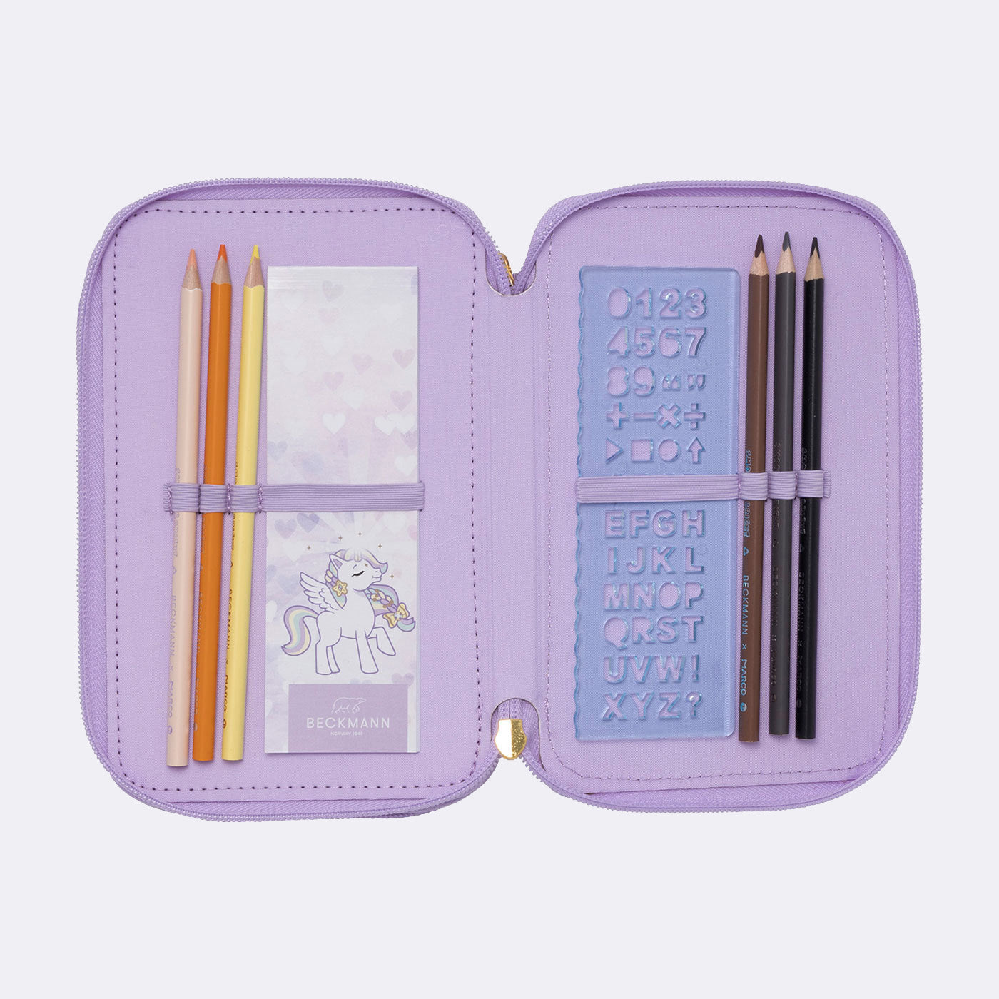 Beckmann Classic 1st Etui Triple, gefüllt – Unicorn Princess Purple – Kunststoff – 13 × 20,5 × 7 cm