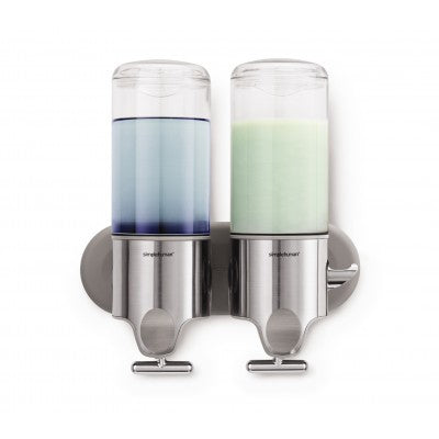 simplehuman BT1028 Manueller Seifenspender – Wandmontage – Doppelspender, 444 ml, Silber, Edelstahl