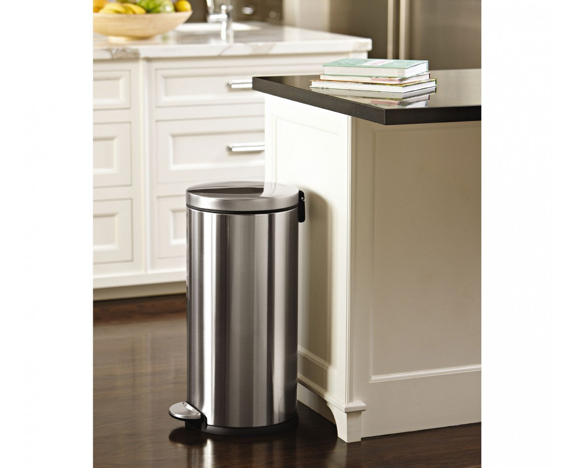simplehuman Papierkorb – 30 l, Edelstahl, B × H × T 315 × 650 × 384 mm, Anti-Rutsch-Basis