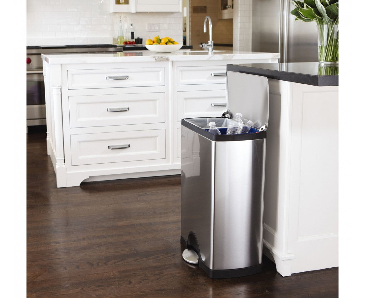 simplehuman Systempapierkorb – 46 l, mit Deckel, Edelstahl – B × H × T 503 × 882 × 325 mm