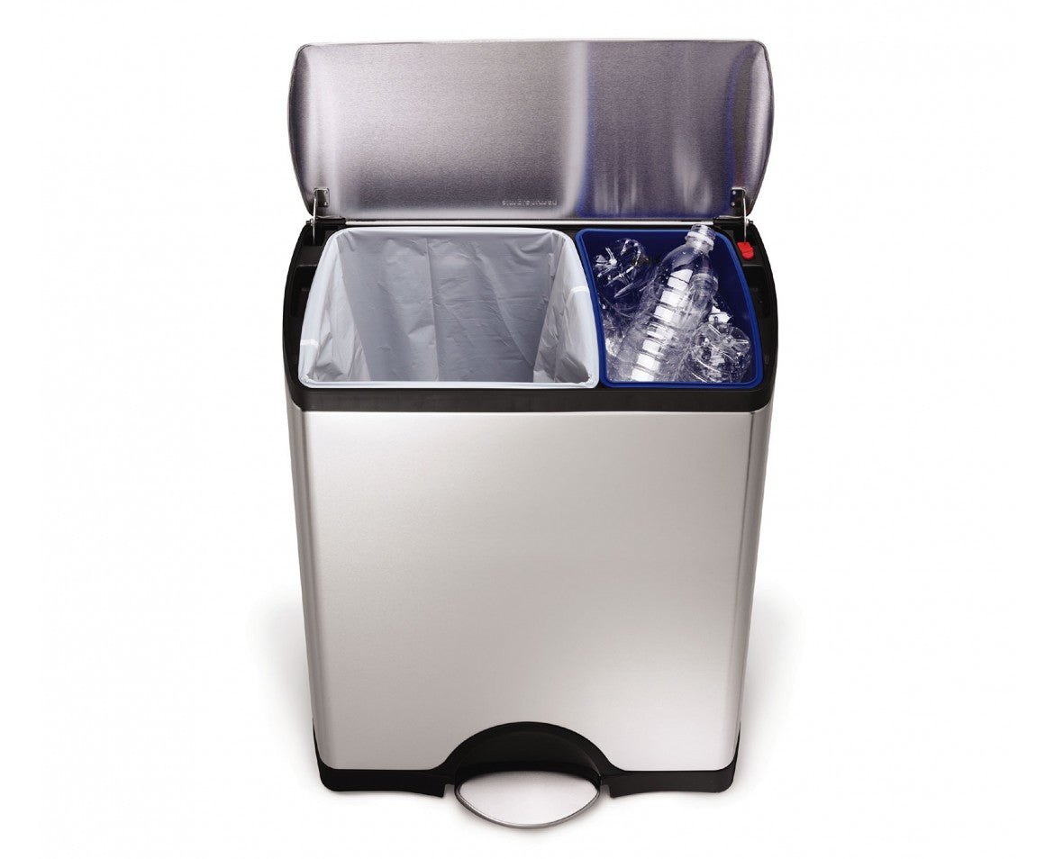 simplehuman Systempapierkorb – 46 l, mit Deckel, Edelstahl – B × H × T 503 × 882 × 325 mm
