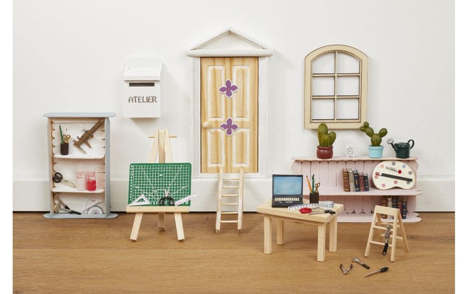 HobbyFun Holzrohling Mini-Hausfenster, 1 Stk, 7,5 × 10 cm, natur