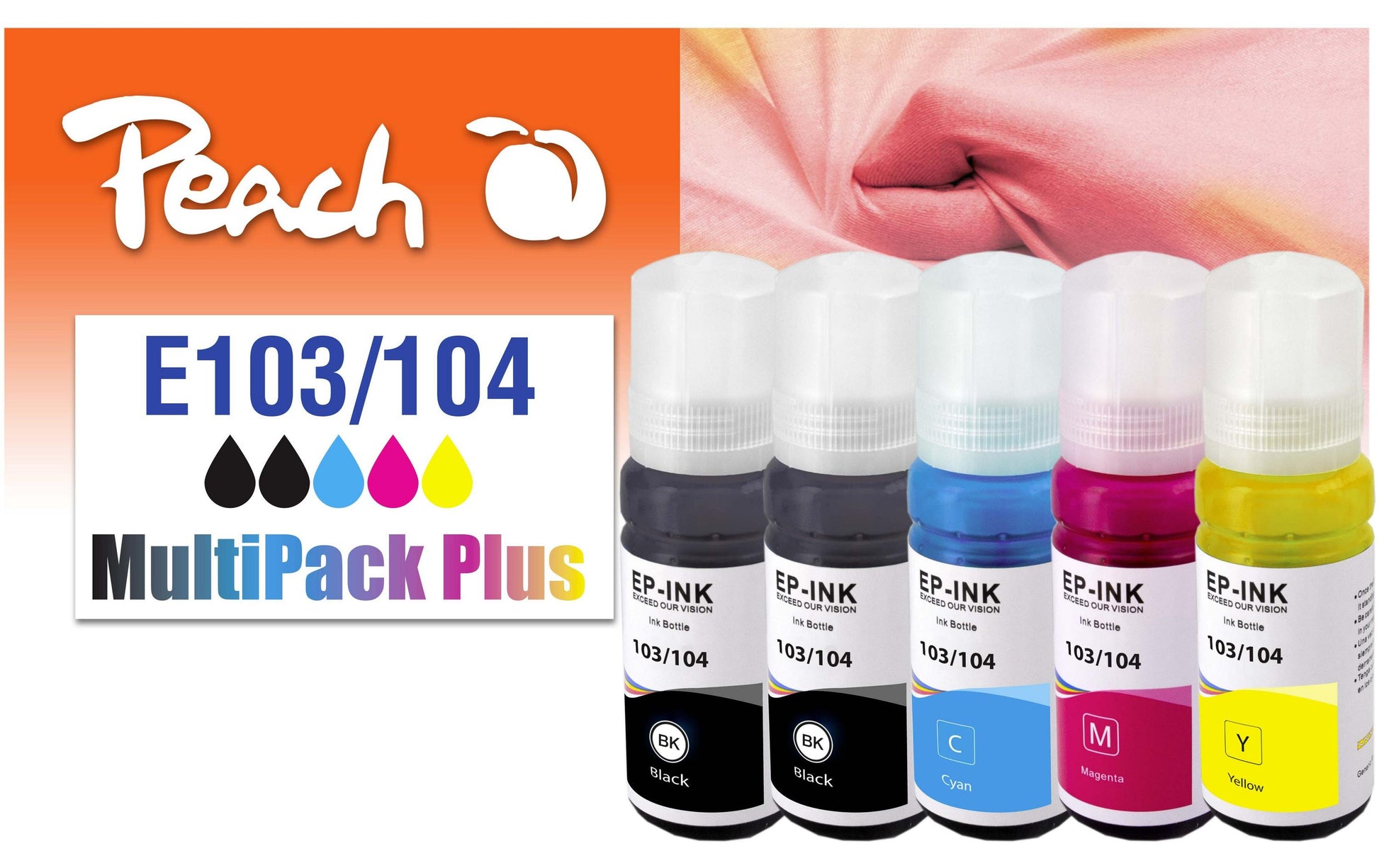 Peach CISS 103/104 MP+ Tintenpatronen-Multipack, Schwarz/Cyan/Magenta/Gelb (Kompatibel) – für Epson EcoTank