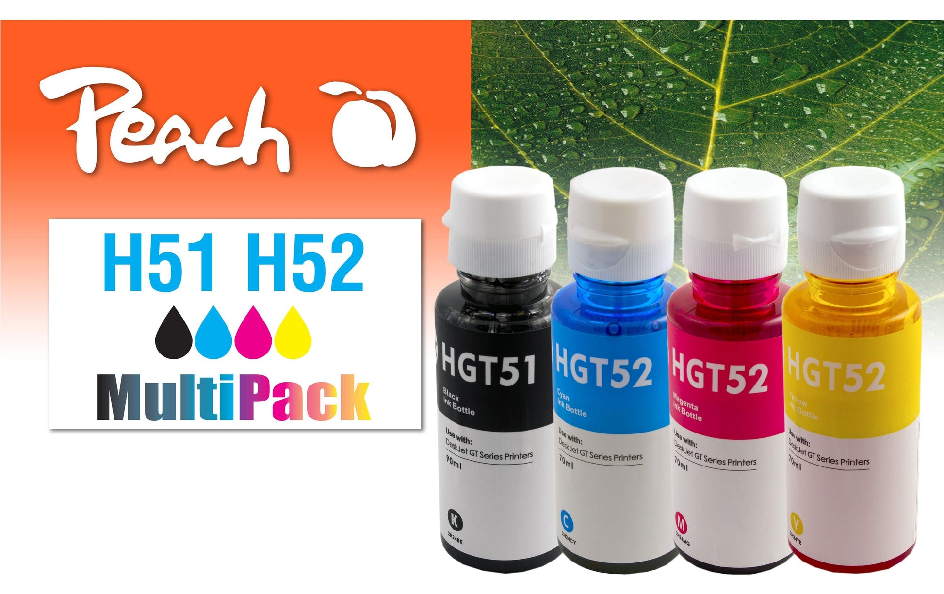Peach Tintenpatronen-Multipack, Schwarz/Cyan/Magenta/Gelb (Kompatibel) – für HP DeskJet GT5800/5810/5820