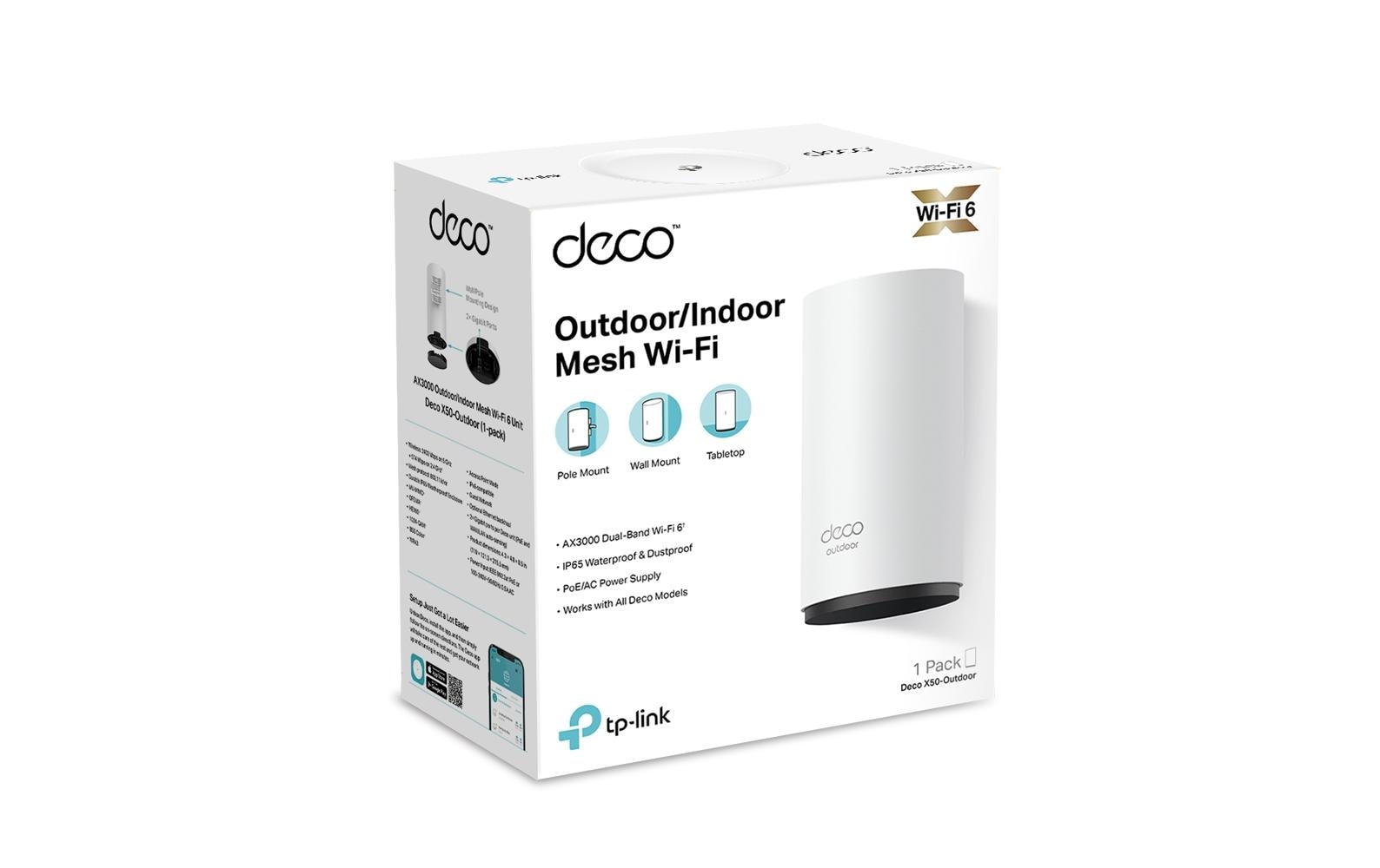 TP-Link Deco X50-Outdoor – Access Point – Wi-Fi 6 (2,4/5 GHz), 3,0 Gbit/s, 2×GbE, PoE