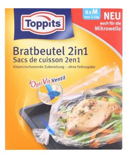 Toppits Bratbeutel 27 × 38 cm, 8 Stk., Kunststoff, mikrowellenfest, mit OptiVit-Ventil
