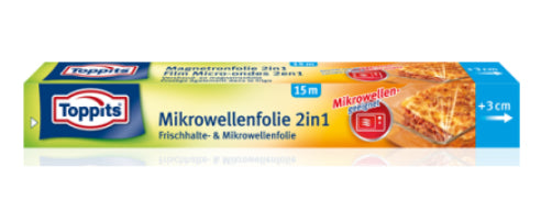 Toppits Mikrowellenfolie 15 m × 32,5 cm, Polyethylen (PE), Transparent, Mikrowellenfest