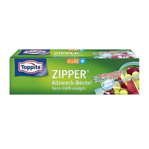 Toppits Zipper-Beutel 1 l, 15 × 20 cm, Polyethylen (PE), transparent, 12 Stk., mit Reissverschluss